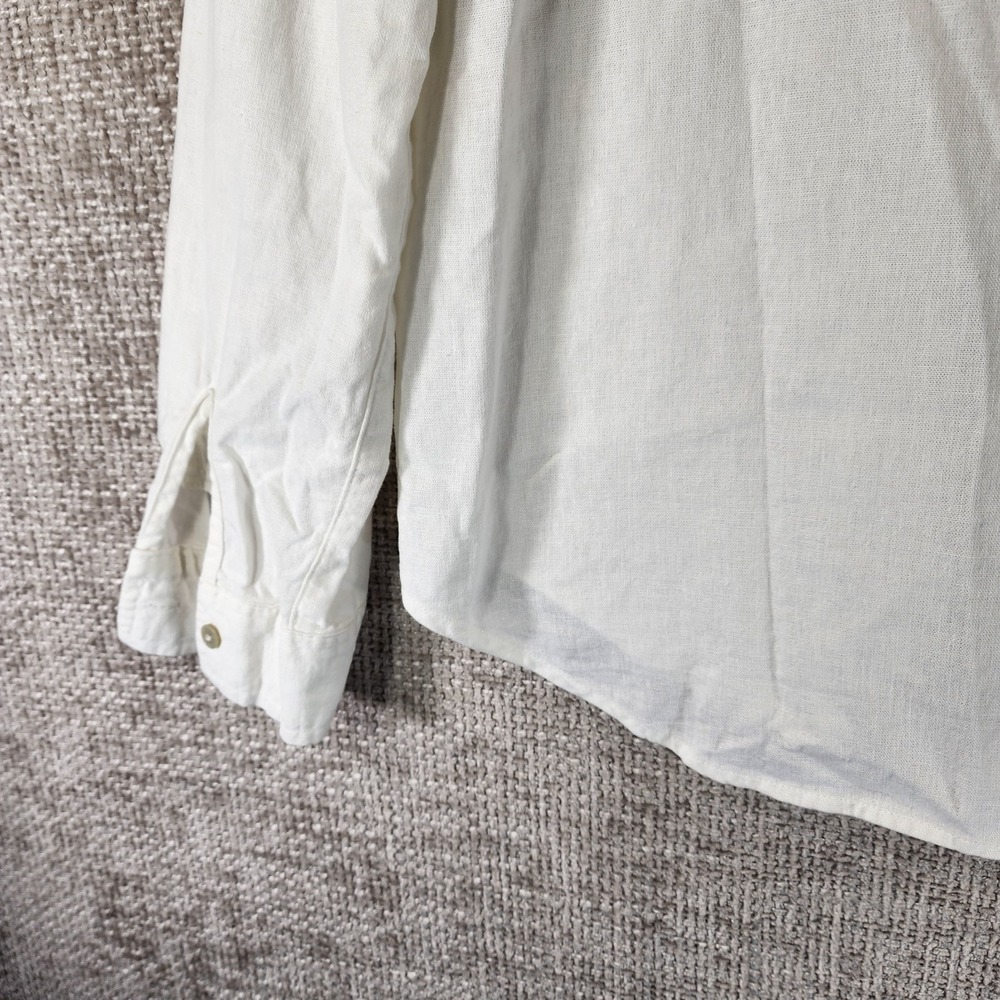 Orvis Linen Blend Blouse Top Womens L White Roll Tab Sleeve Coastal Relaxed Fit - Picture 9 of 11